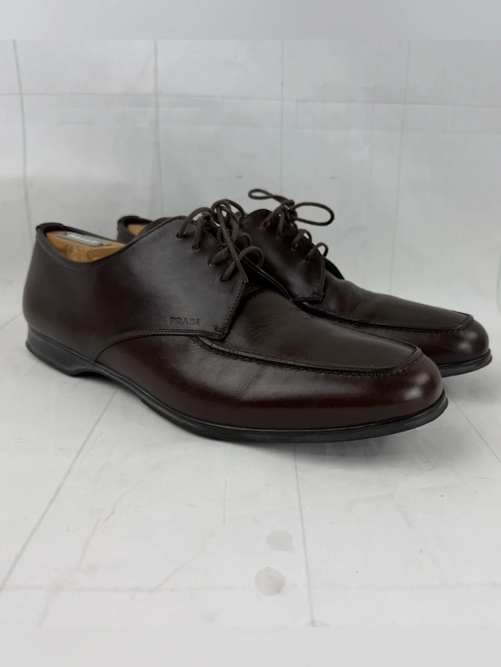 Prada Dark Brown Leather Lace-Up Men's Loafers Size 9
